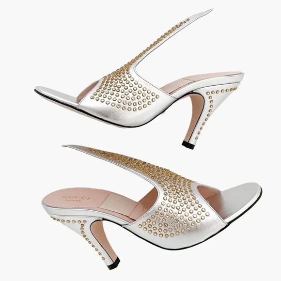 NIB Gucci Fedra Crystal-Embellished Heels in Argento (Metallic Silver) 36 - Picture 1 of 16